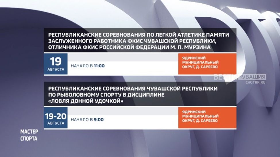 Афиша спортивных мероприятий в Чувашии на 19-20 августа Афиша спортивных мероприятий в Чувашии на 19-20 августа