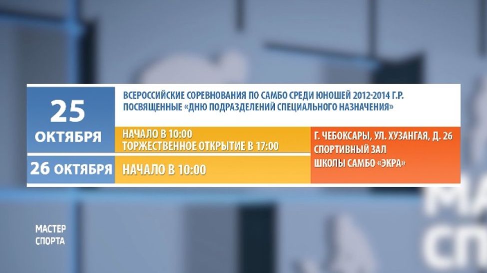 Афиша спортивных мероприятий в Чувашии на 25-27 октября