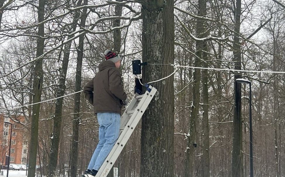 В Обиковском лесу в Чебоксарах монтируют праздничные прожекторы